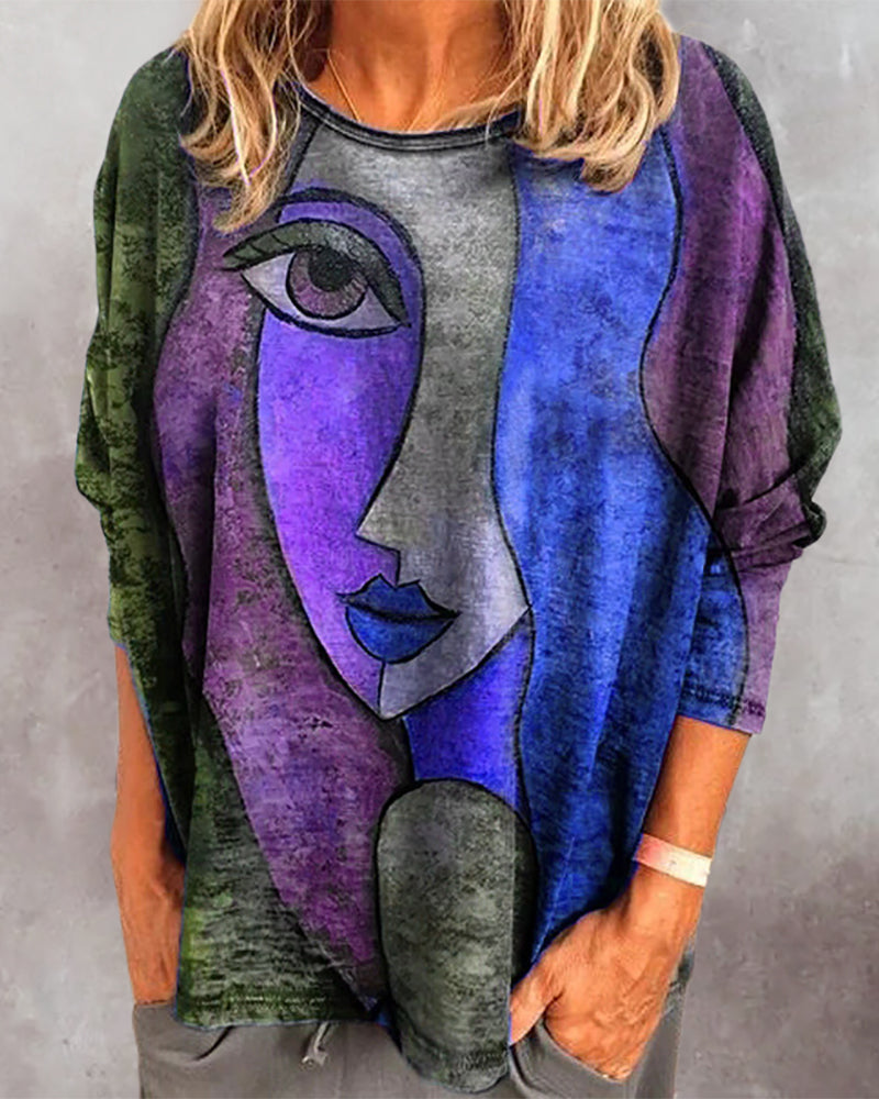 Bluzka z długim rękawem i nadrukiem twarzy