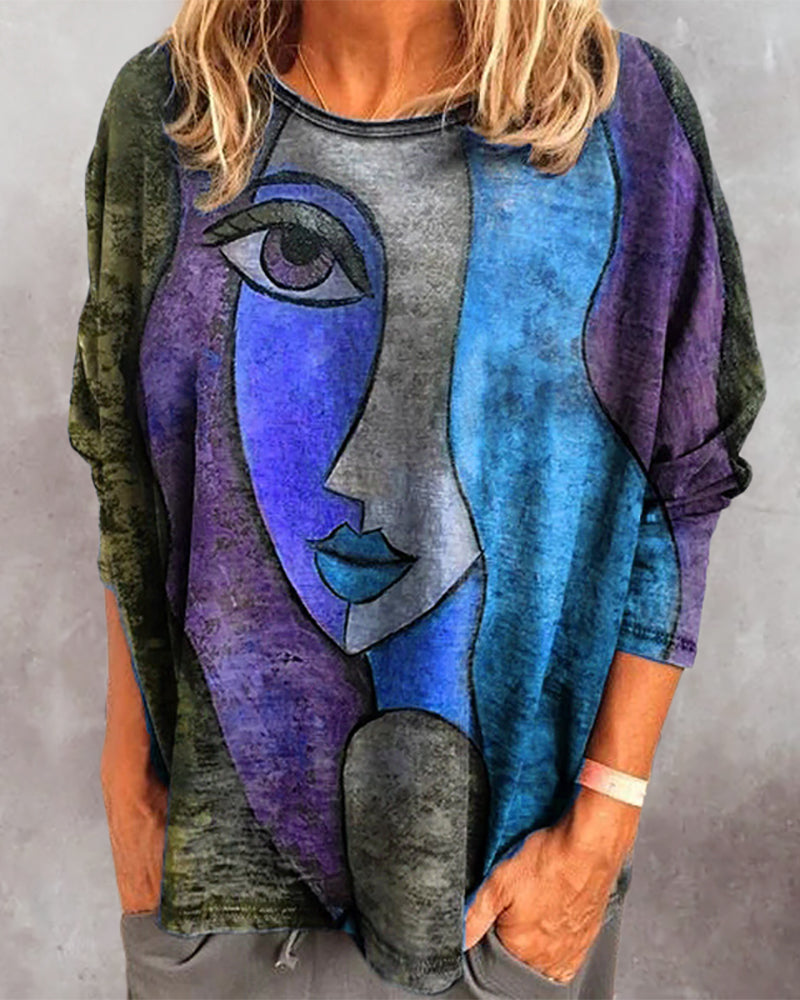 Bluzka z długim rękawem i nadrukiem twarzy