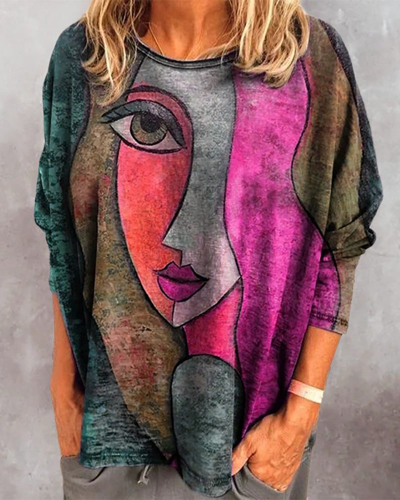 Bluzka z długim rękawem i nadrukiem twarzy