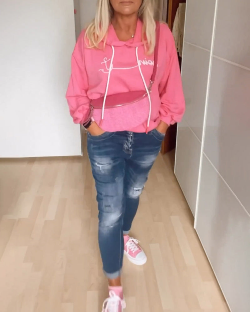 Luźne bluzy z kapturem z nadrukiem kotwicy