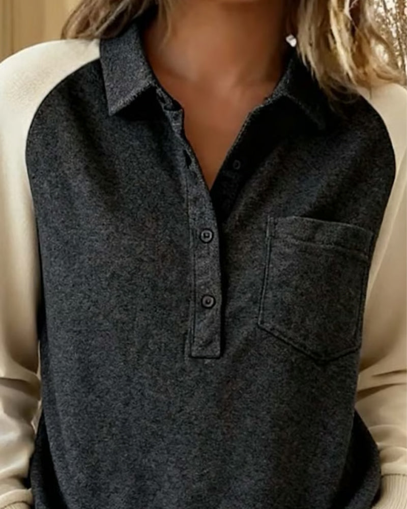 Koszulka polo z kołnierzykiem w kontrastowym kolorze, długi rękaw