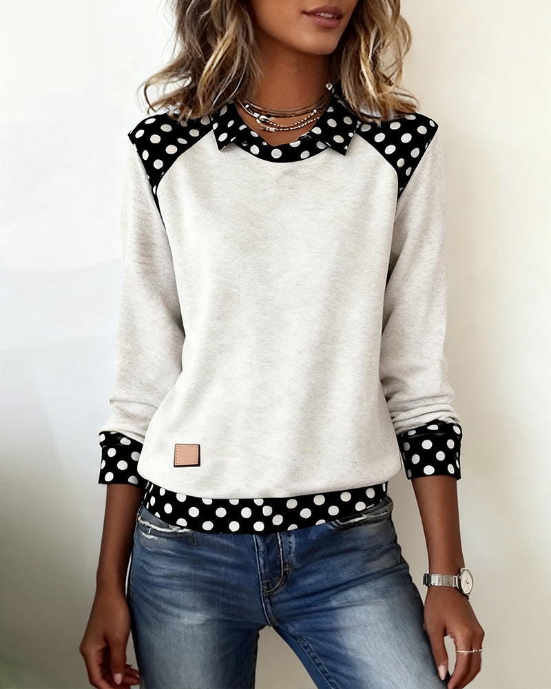 Bluzka casualowa z kołnierzykiem w kropki