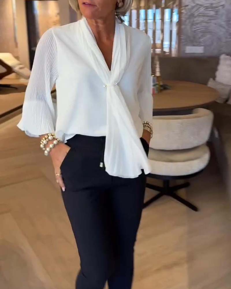 Bluzka z bufiastymi rękawami i wstążką Elegancka