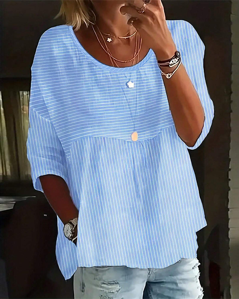 Luźny top w paski z okrągłym dekoltem