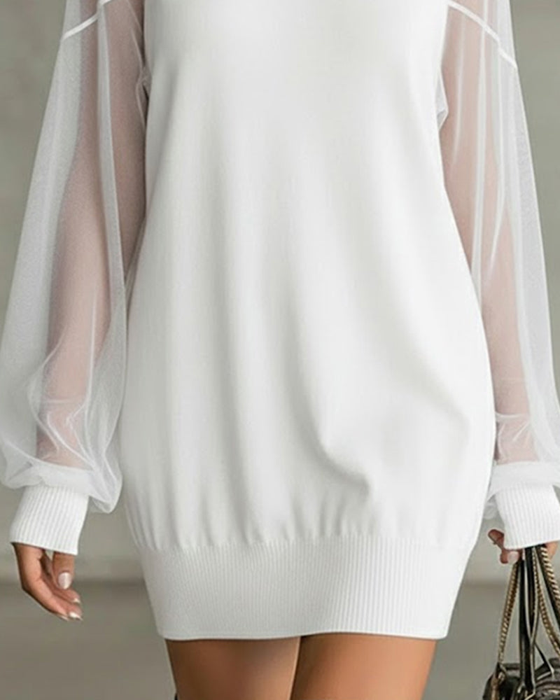 Sukienka z rękawami typu latarnia, jednolity kolor, patchwork