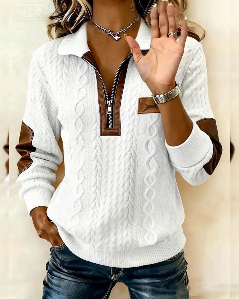 Bluza z długim rękawem, zamkiem błyskawicznym i blokowaniem kolorów