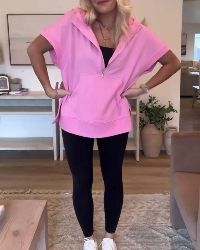 Bluza z kapturem i krótkim rękawem, zapinana na suwak