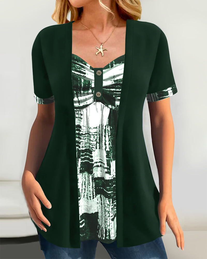 Bluzka z nadrukiem, dwuczęściowa, nieregularna