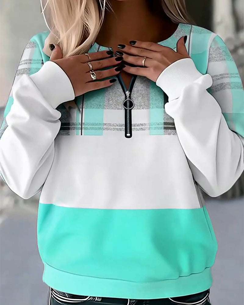 Bluza w kratkę w swobodnym, kontrastowym kolorze