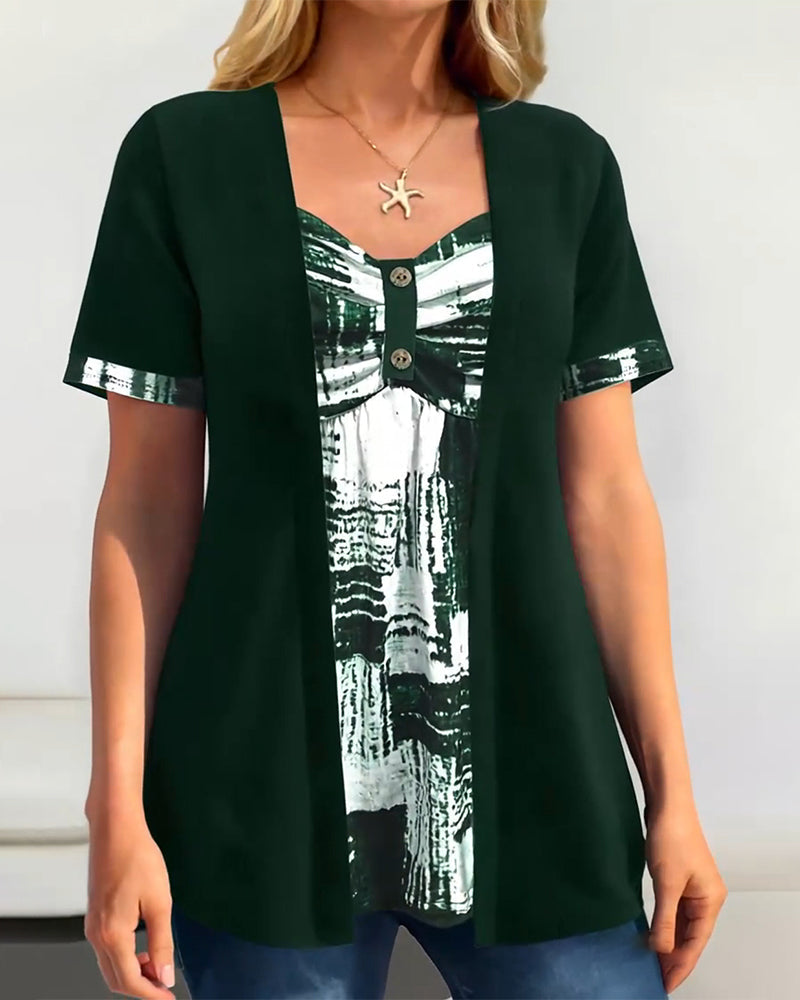 Bluzka z nadrukiem, dwuczęściowa, nieregularna