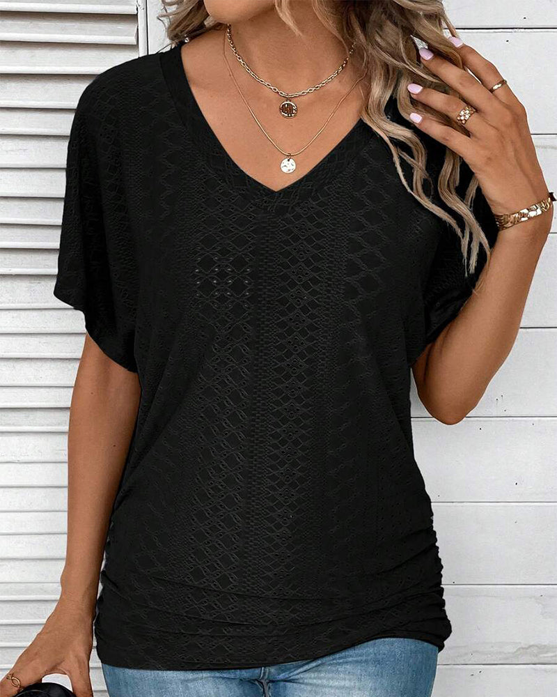 Gładka, swobodna koszulka z dekoltem w serek