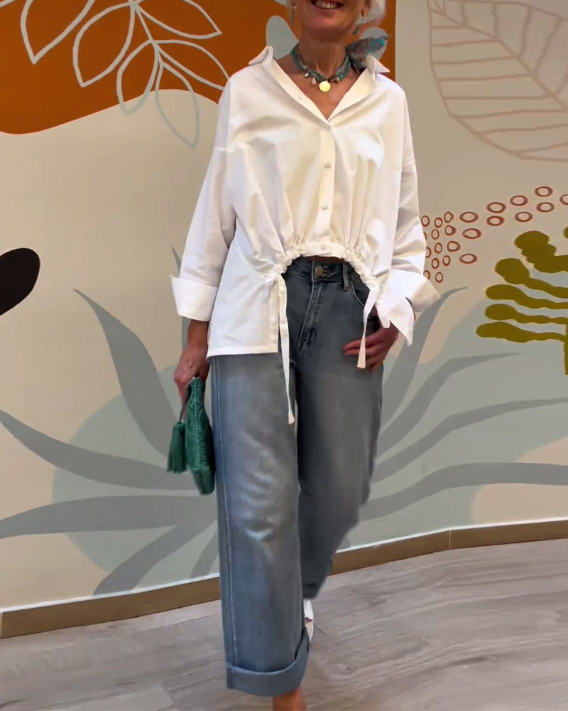 Gładka bluzka z klapami do dojazdów do pracy