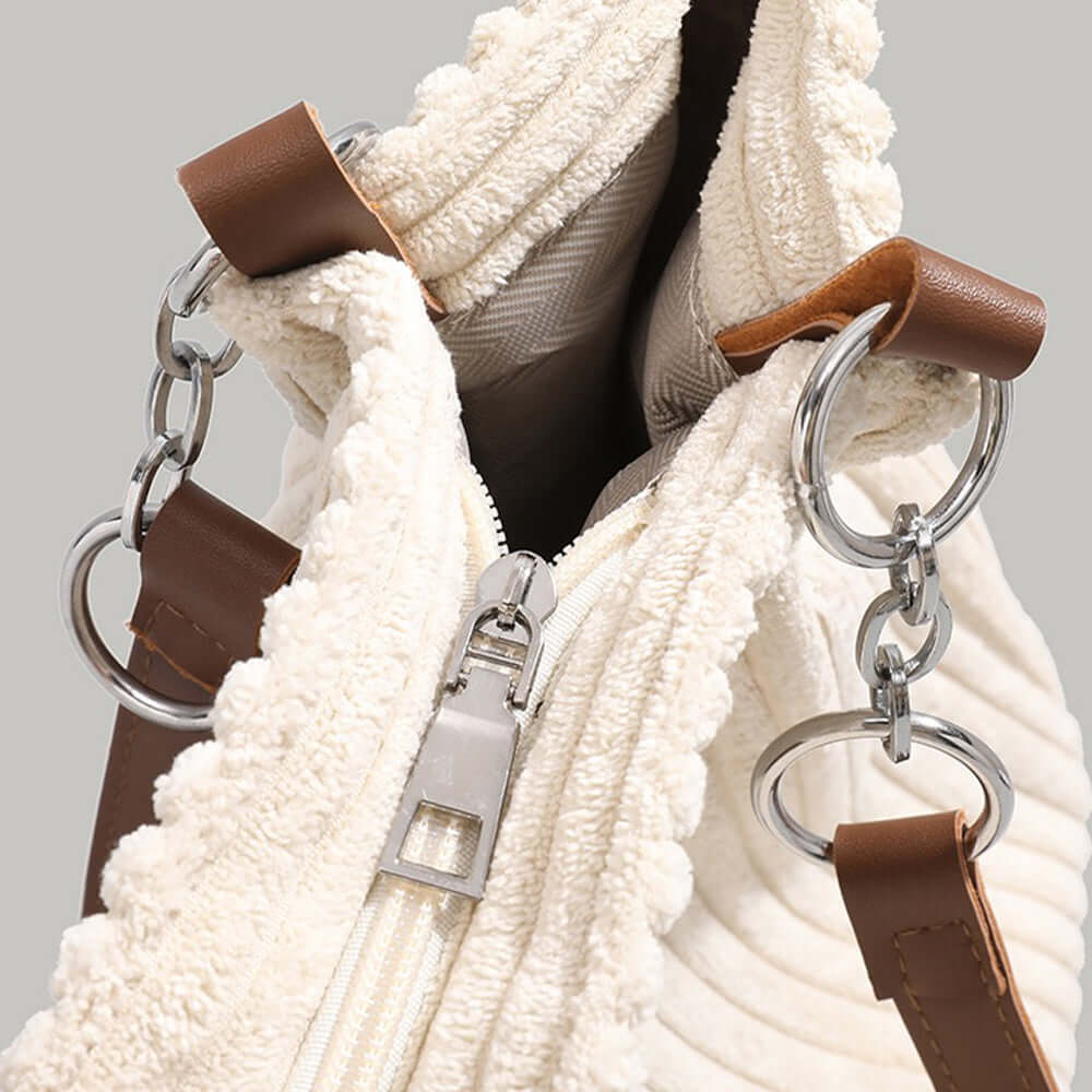 Damska torba typu tote z prążkowanego materiału – stylowa torba na ramię z regulowanym paskiem na co dzień