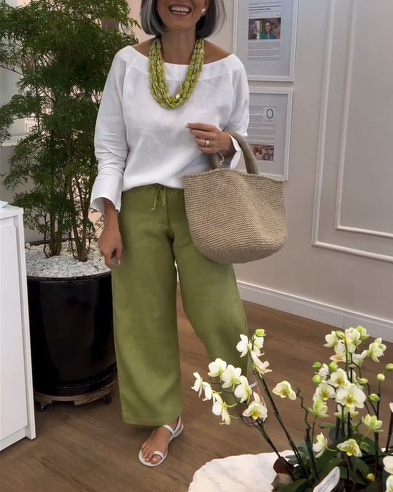 Prosty top z okrągłym dekoltem, jednolity kolor i Langermans