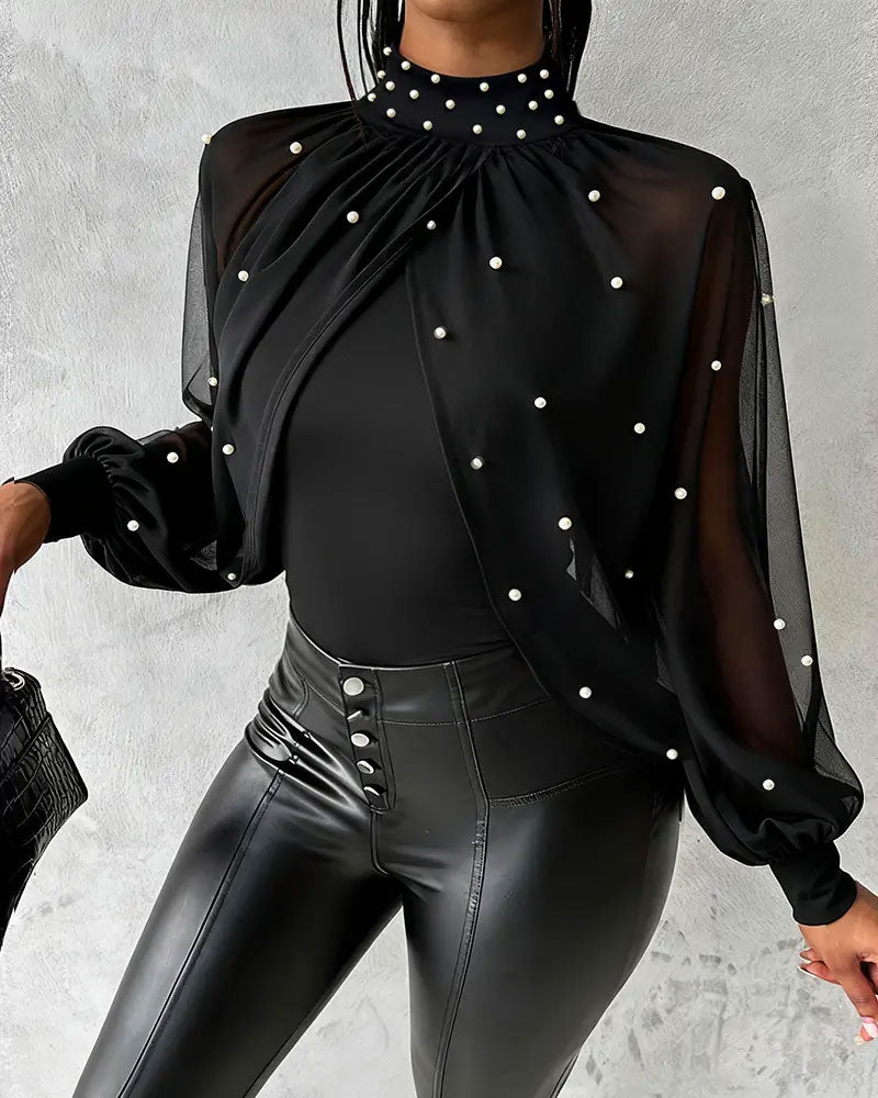 Top w eleganckim stylu z rękawami typu lampion