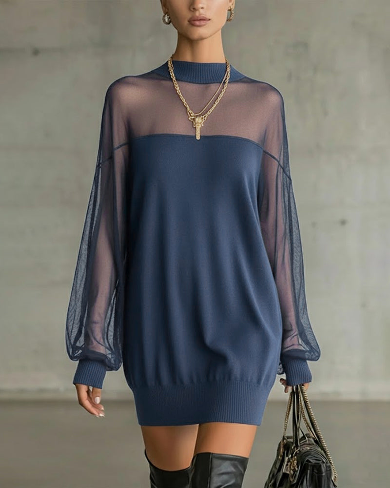 Sukienka z rękawami typu latarnia, jednolity kolor, patchwork