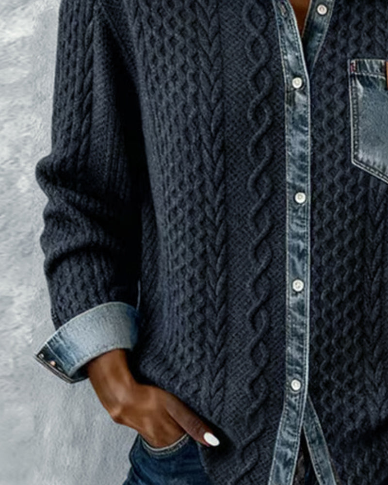 Bluzka z długim rękawem i patchworkowym denimem