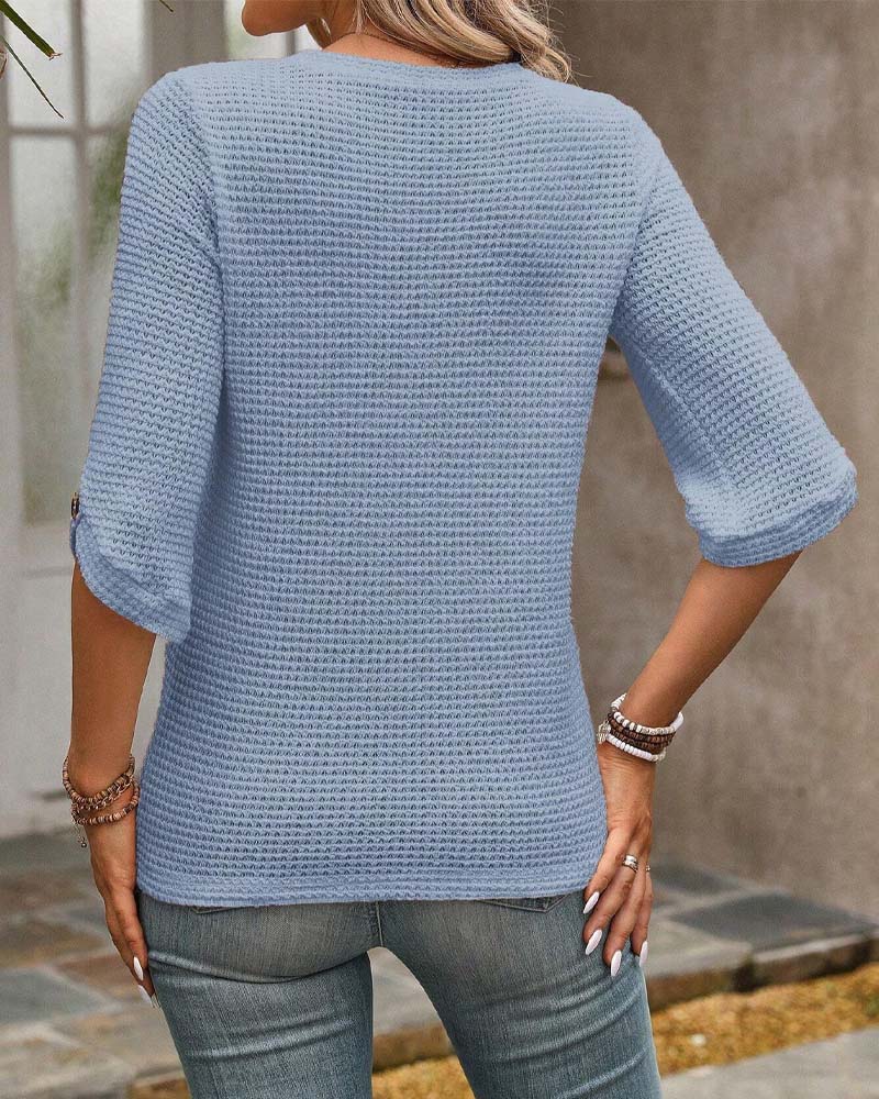 Top o strukturze wafla, gładki, okrągły dekolt