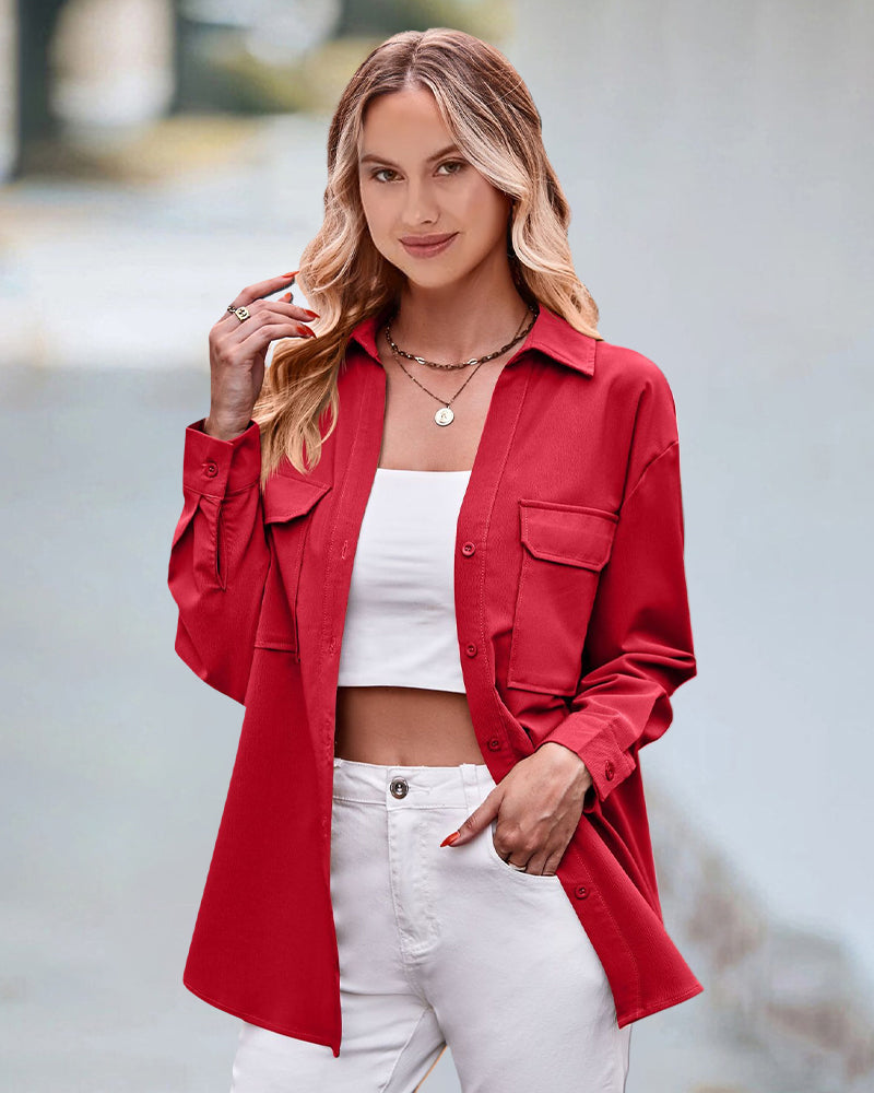 Luźna bluzka z długimi rękawami w jednolitym kolorze