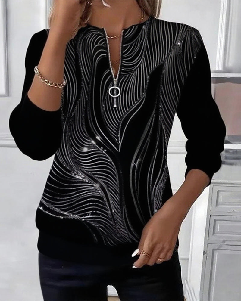 Luźna bluza z nadrukiem i zamkiem błyskawicznym