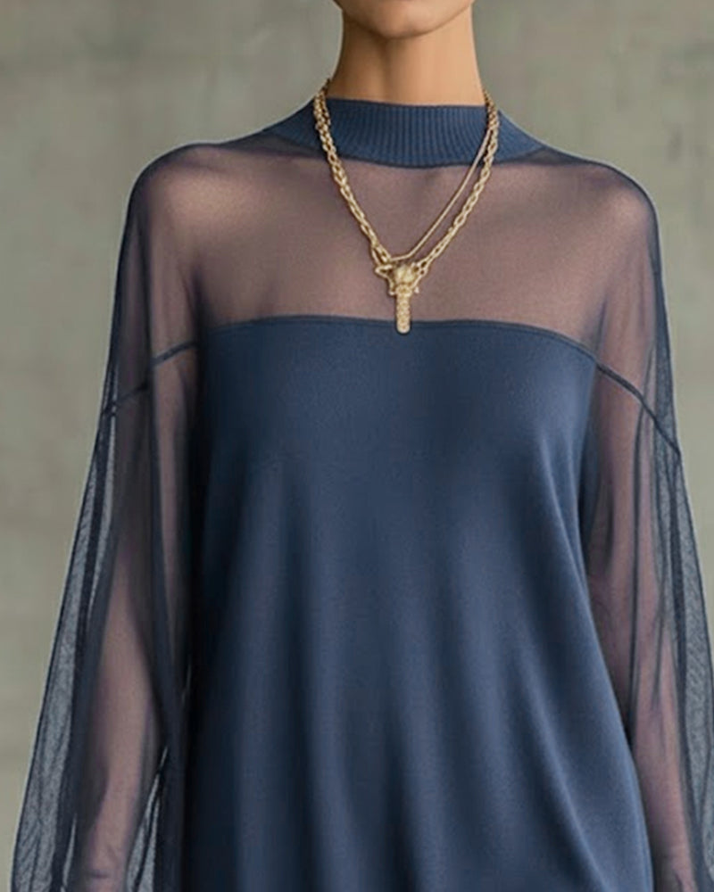 Sukienka z rękawami typu latarnia, jednolity kolor, patchwork