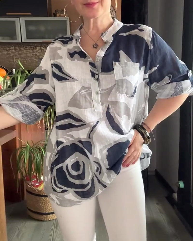 Bluzka casualowa ze stójką i nadrukiem