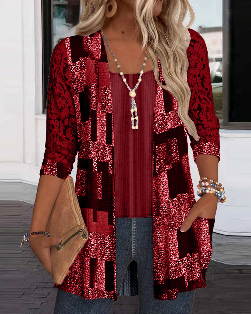 Bluzka z długim rękawem, nadrukiem i dwuczęściowym wyglądem