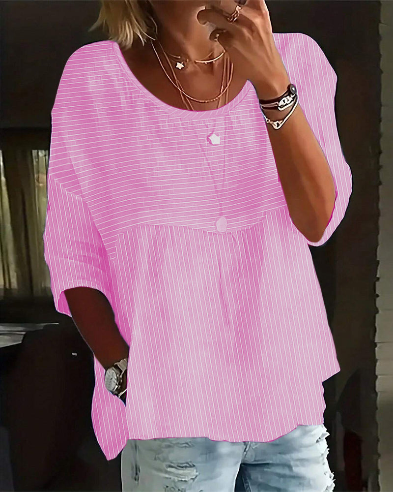 Luźny top w paski z okrągłym dekoltem