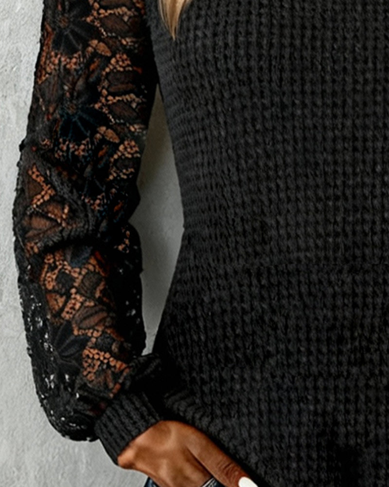 Koronkowy seksowny top z długim rękawem i łatkami