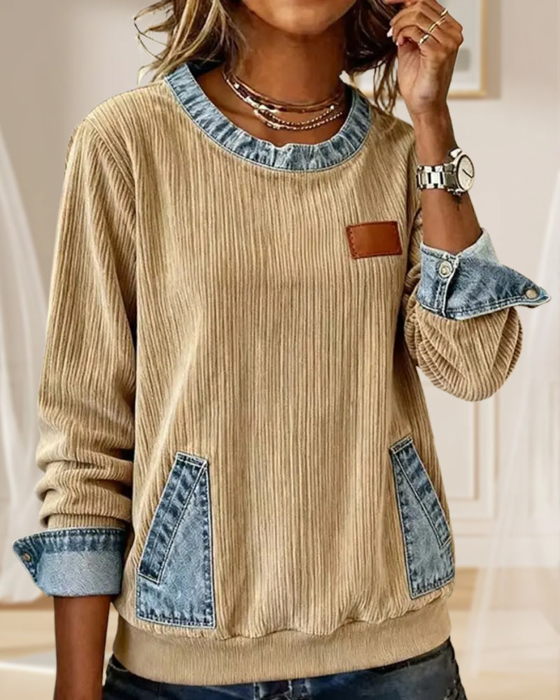 Bluza casualowa z długim rękawem i kieszenią dżinsową