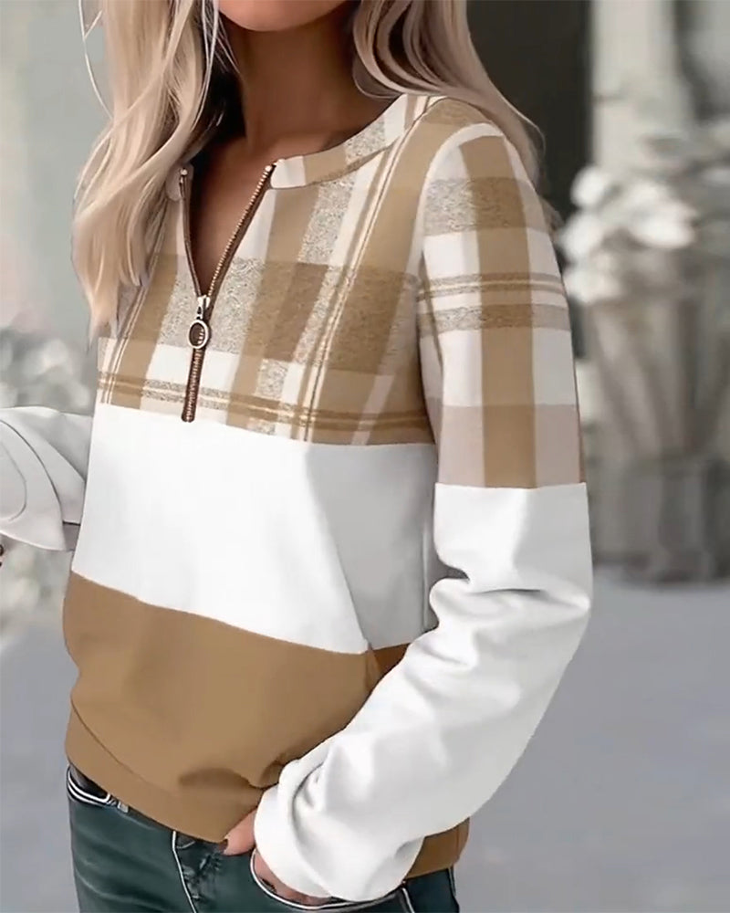 Bluza w kratkę w swobodnym, kontrastowym kolorze