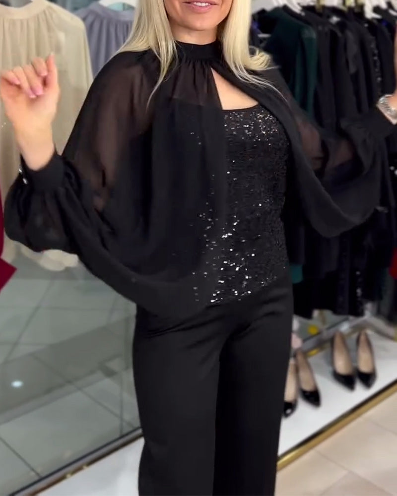 Bluzka z cekinami i rękawami typu nietoperz