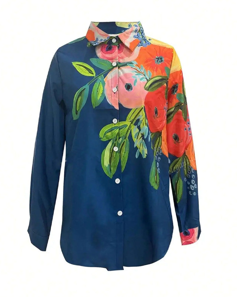 Bluzka z kołnierzykiem stojącym z nadrukiem