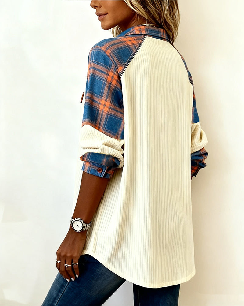 Koszula w kratkę z kontrastowego sztruksu