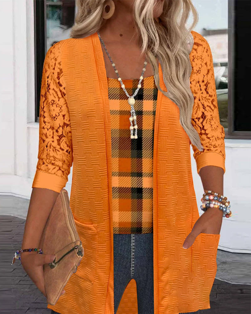 Top z dwuczęściową, imitacją kratki