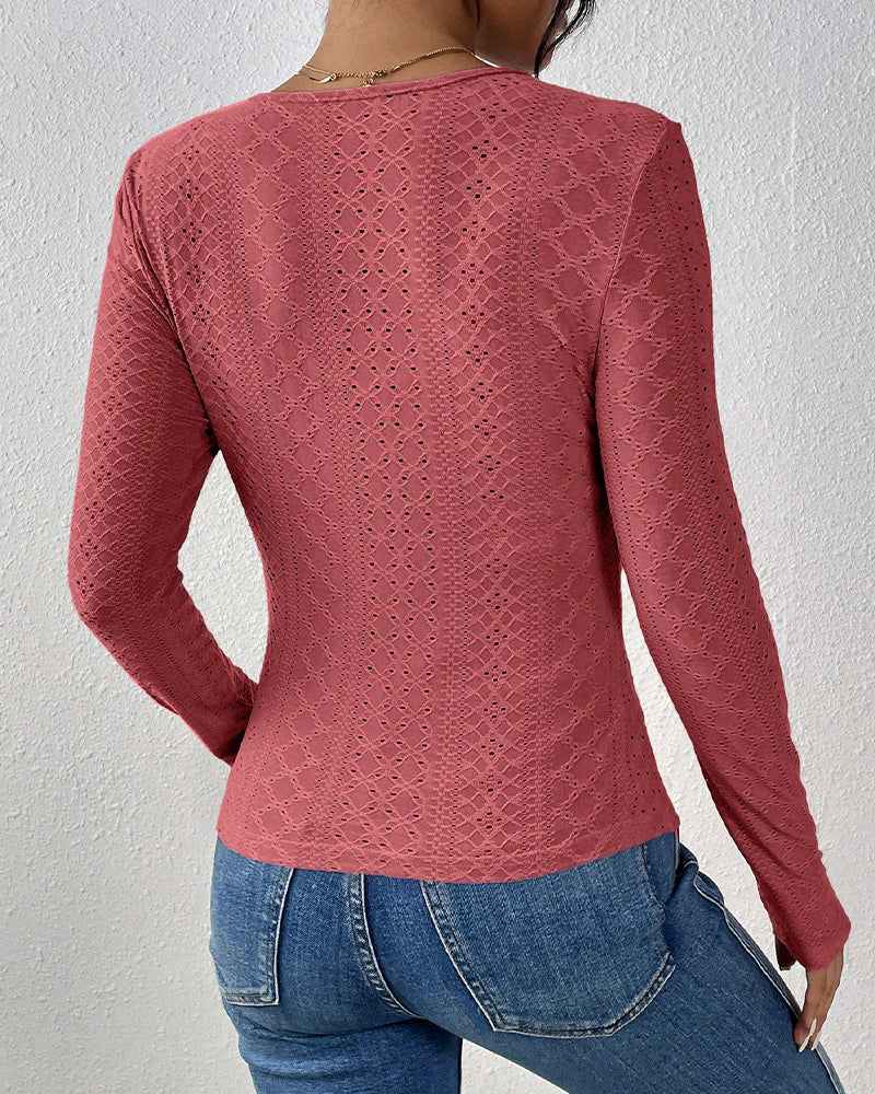 Bluzka z długim rękawem i dekoltem w serek z koronkowym panelem