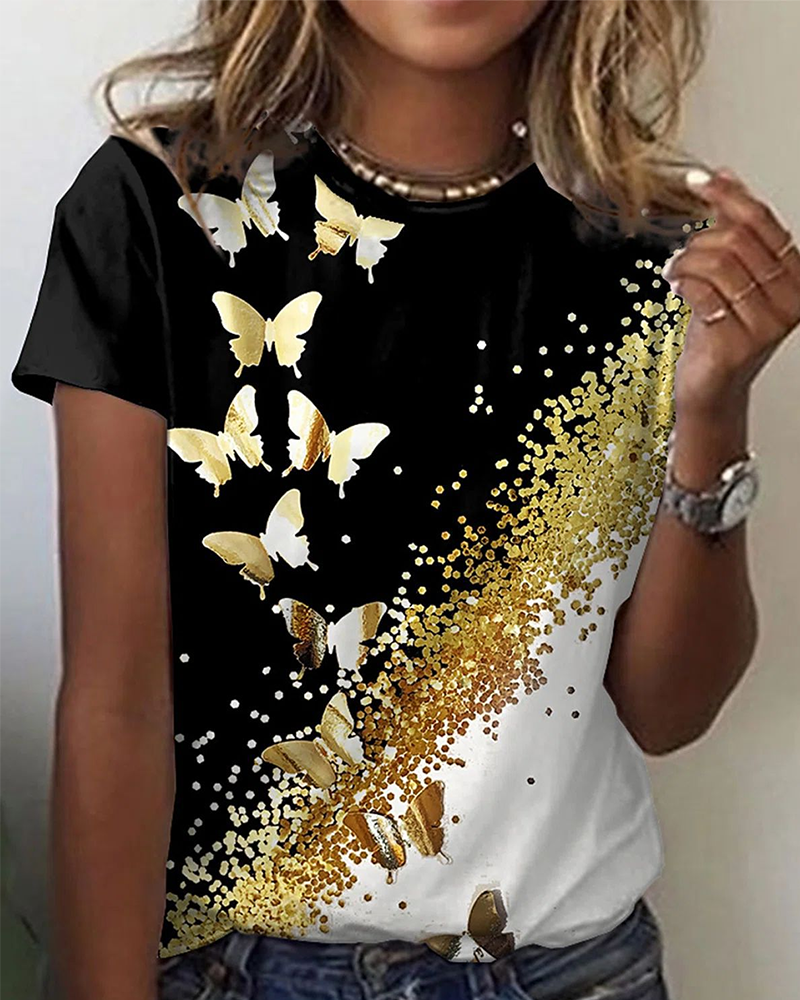 Prosta koszulka z okrągłym dekoltem i nadrukiem