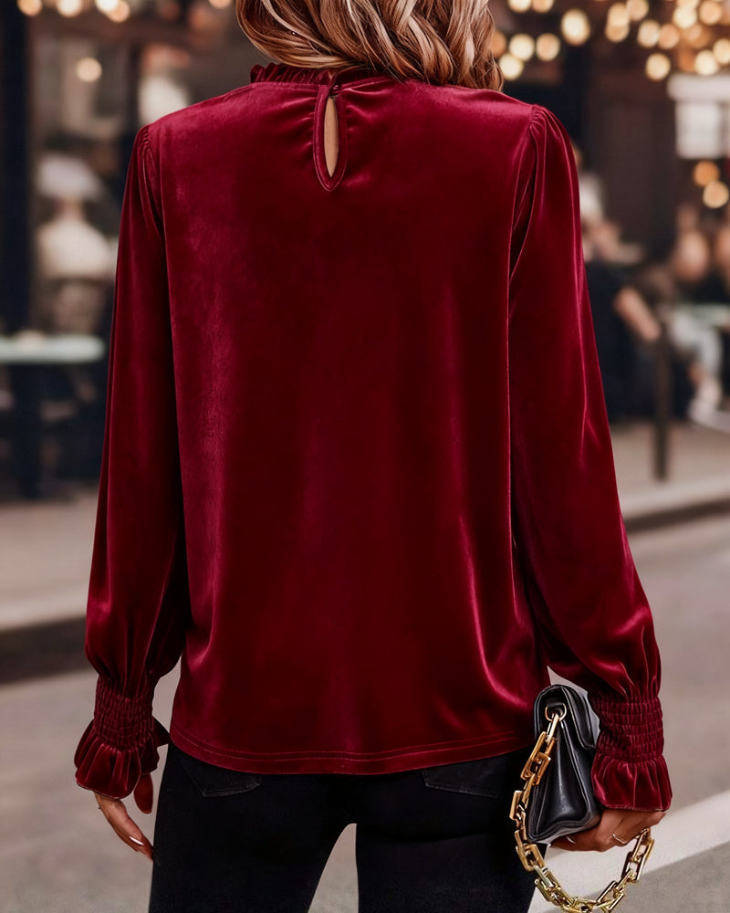 Bluzka z długim rękawem z marszczonego aksamitu