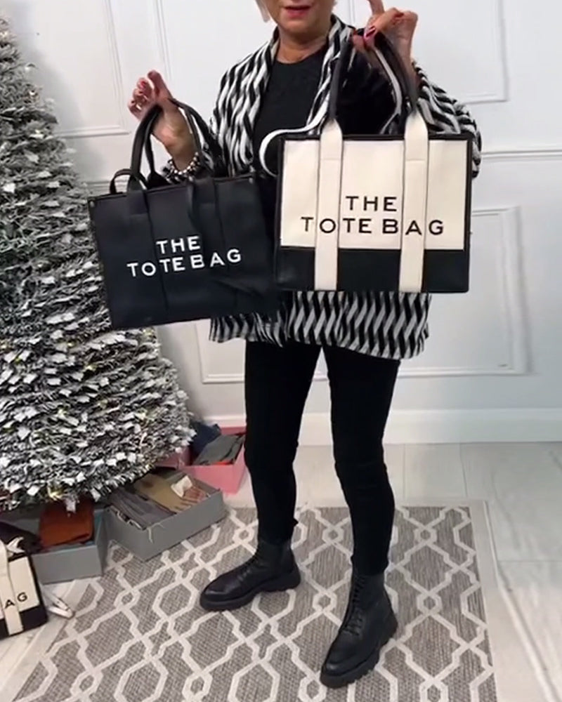 Modna torba typu tote z dwukolorowymi przeszyciami