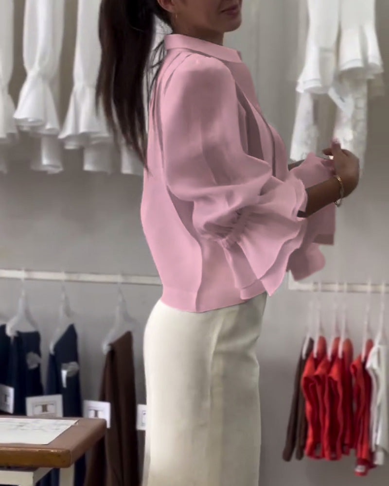 Koszula z bufiastymi rękawami i falbanką