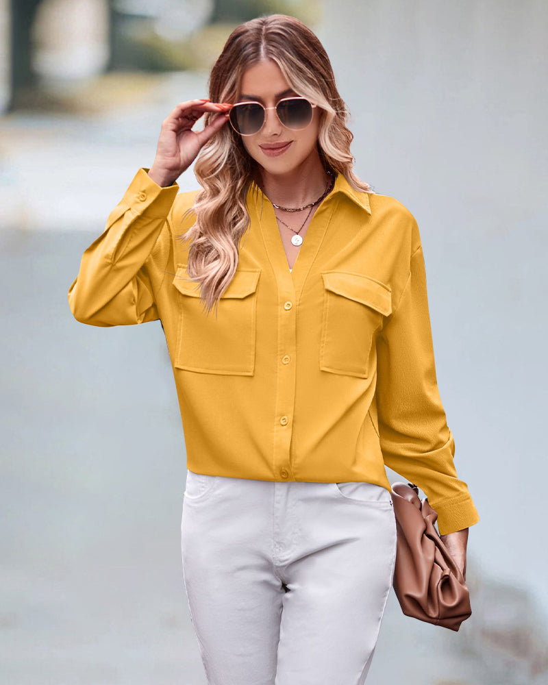 Luźna bluzka z długimi rękawami w jednolitym kolorze