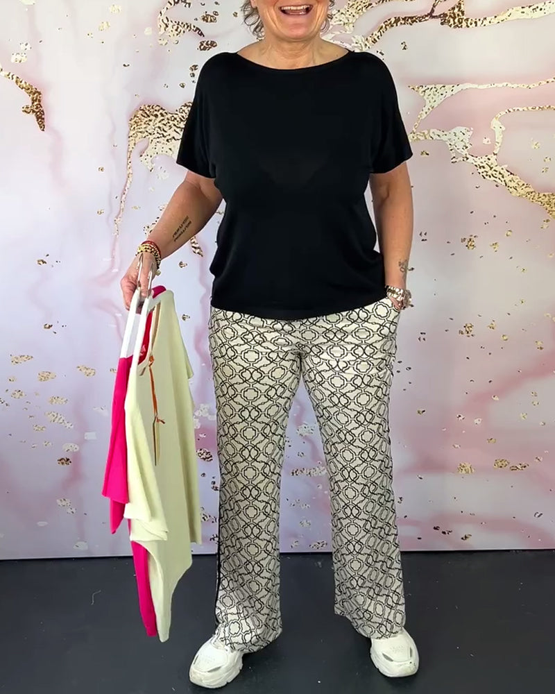 Jednolita, codzienna koszulka z okrągłym dekoltem