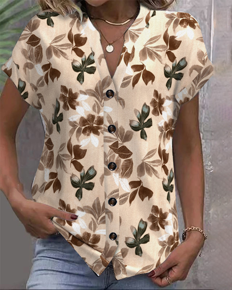 Bluzka ze stójką, krótkim rękawem i nadrukiem