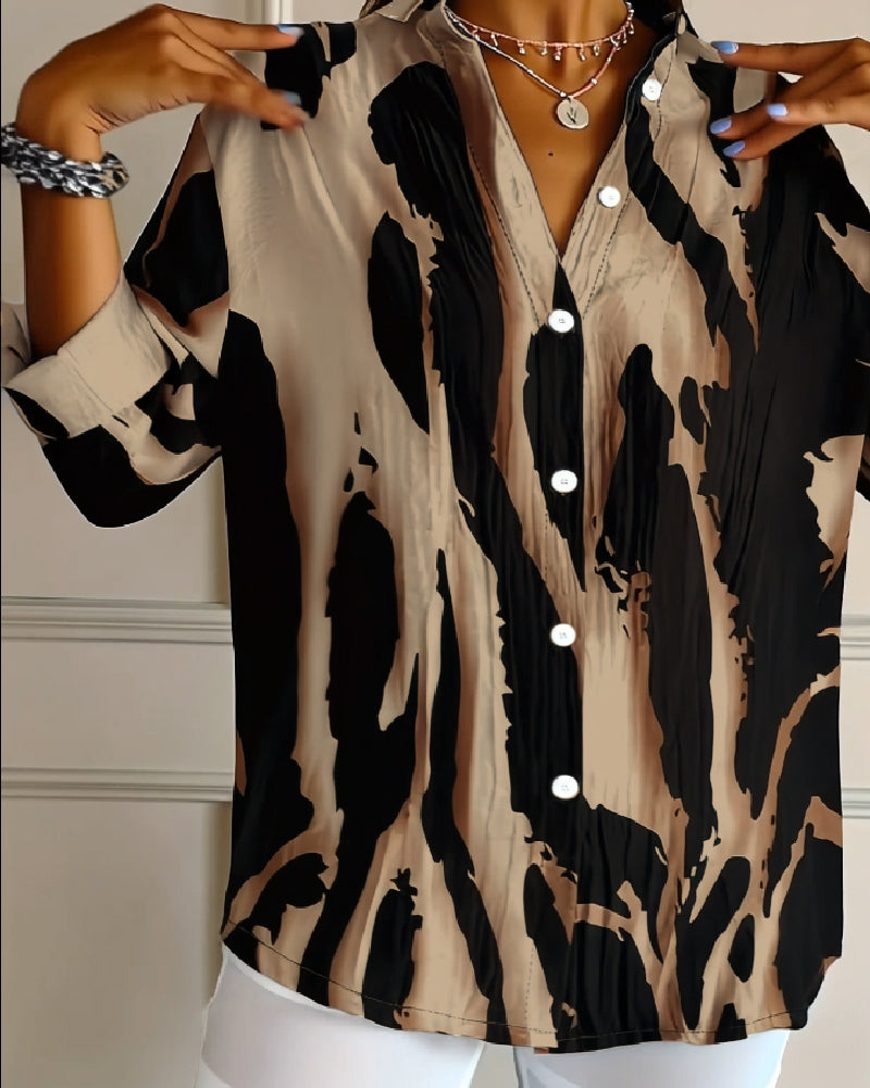 Bluzka ze stojącym kołnierzykiem, nieregularnym nadrukiem