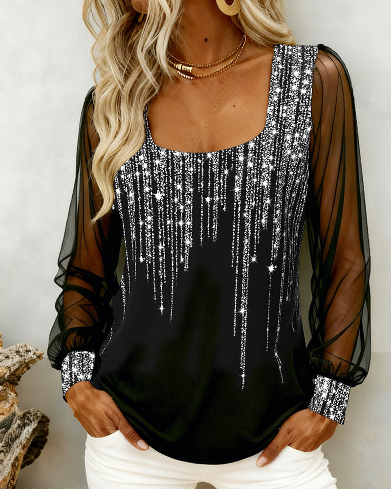 Modny top z długim rękawem i ozdobnymi łatkami