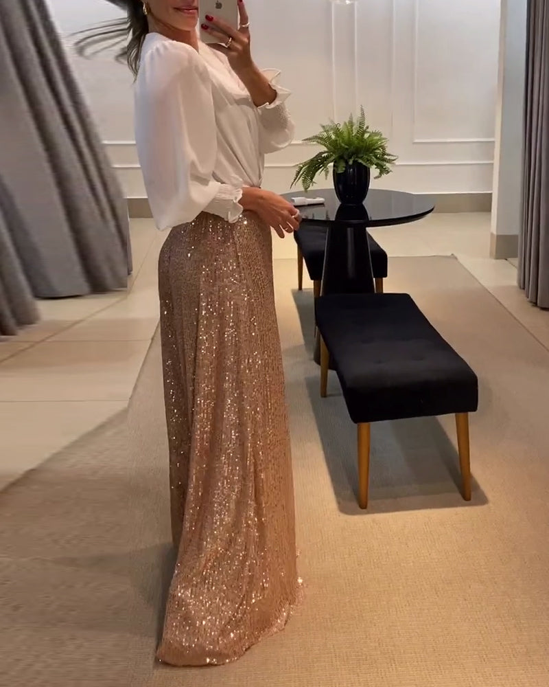 Elegancka bluzka z dekoltem w serek i rękawami typu lampion