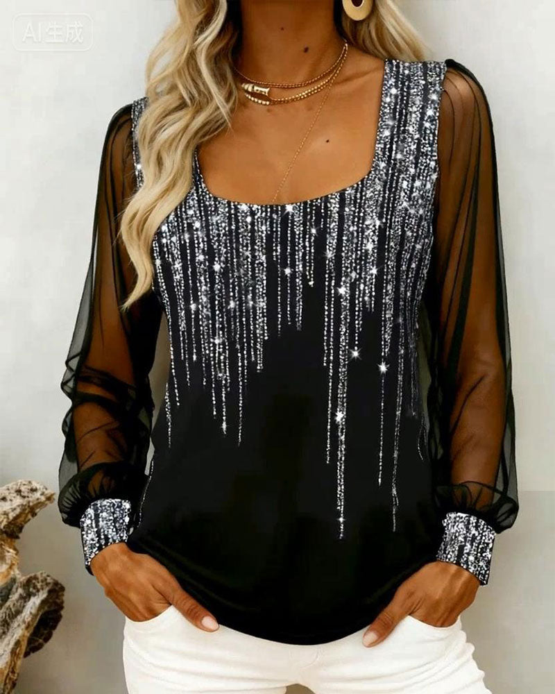 Modny top z długim rękawem i ozdobnymi łatkami