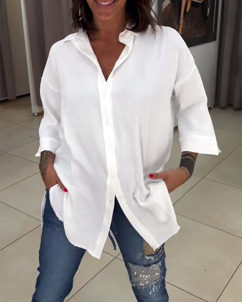 Koszula w jednolitym kolorze z guzikami i klapami