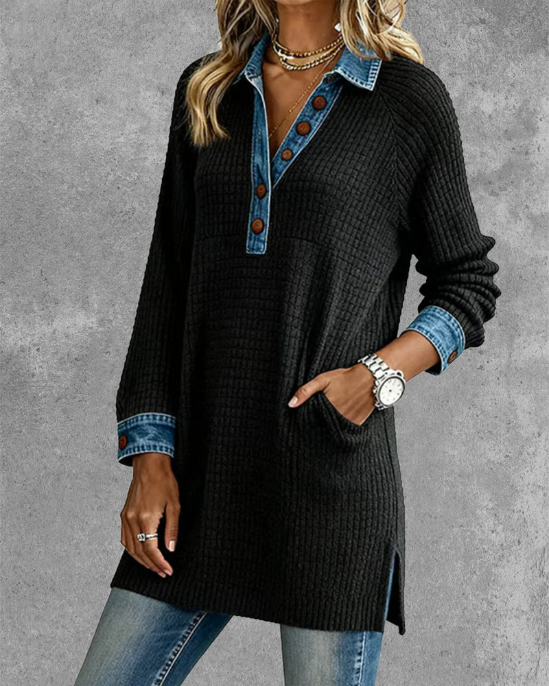 Top z klapami i kontrastowymi wstawkami