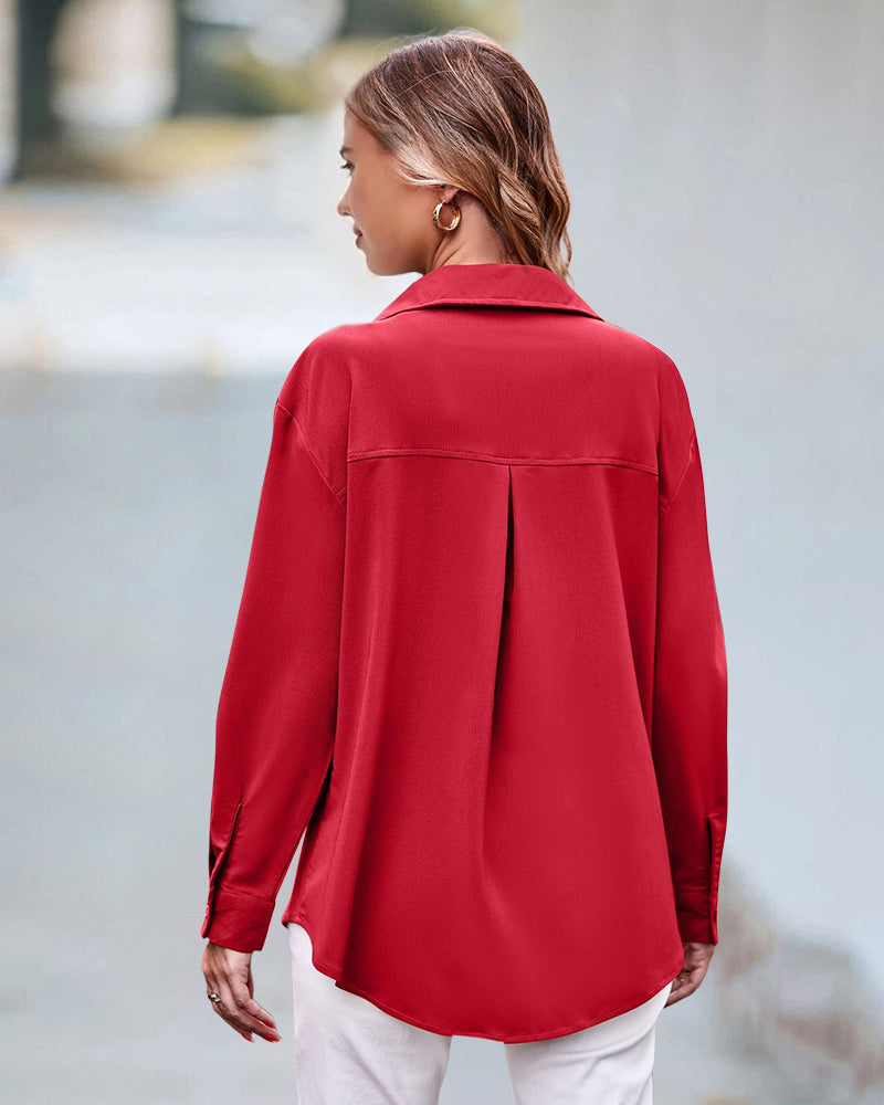 Luźna bluzka z długimi rękawami w jednolitym kolorze